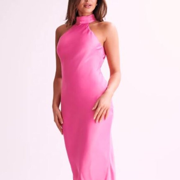 Meshki Dresses & Skirts - Meshki Satin Drape Back Maxi Dress with Split - Pink / XS